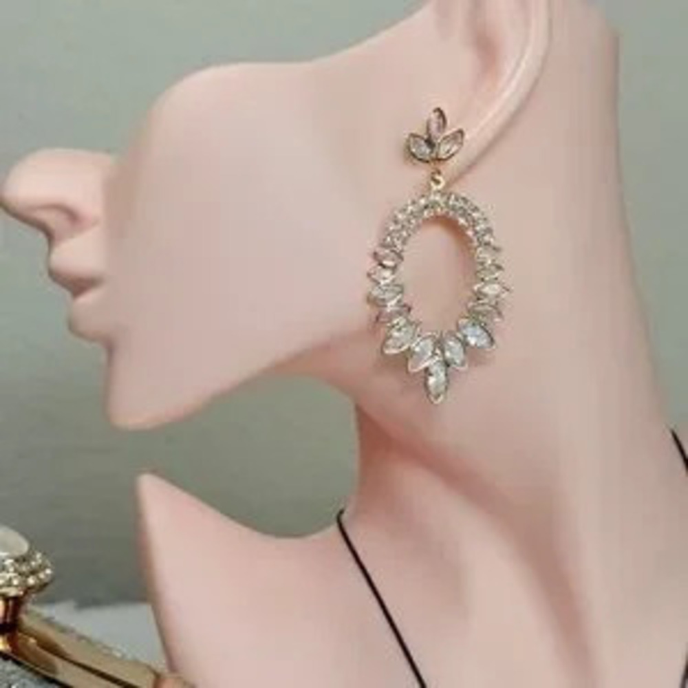 Marquise Gold Leaf Earrings With Crystals